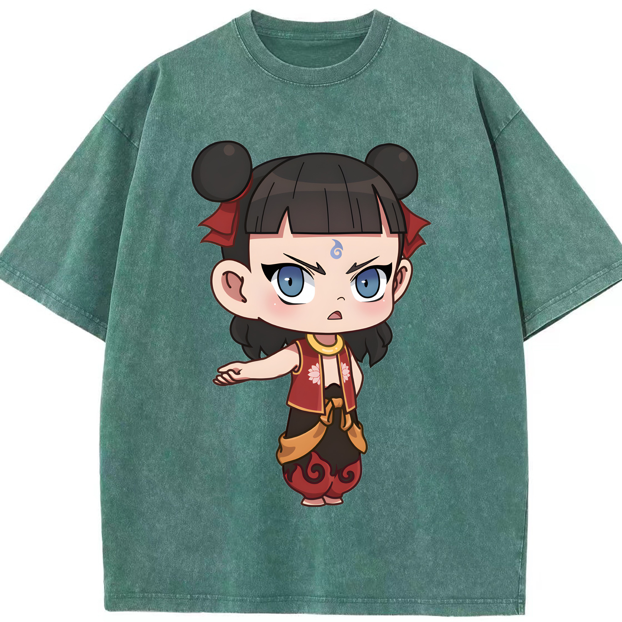 （画像用） Ne Zha 2 ナタ 魔童の大暴れ 綿100% ヴィンテージ風 半袖Tシャツ（フロントプリント）